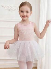 SHEIN Young Girls' Colorful Light Pink Ballet Dress,Gradient Leotard,High-Stretch Skin-Friendly Summer Performance,Yoga & Gymnastics Training Dress - Multicolor - View 4