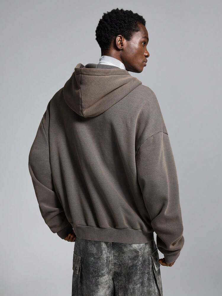 Men's Loose Fit Salt Fried Open-Front Long Sleeve Hoodie Sweatshirt, For Fall Winter