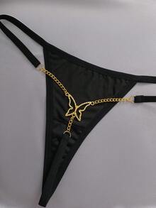 EmpressEnvy Butterfly Decor Chain Linked Sexy G-String - Black - View 4