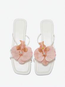 Eladyva Damen Französische Blumen-Riemen Flache Slides, modische Sommer Outdoor Pantoletten geeignet für Date, Einkaufen, Party, Strandoutfits, Zehentrenner - Braun - Übersicht 6