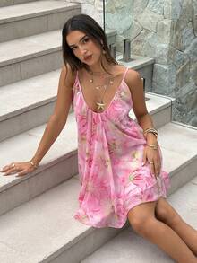 Aloruh Women's Deep V-Neck Spaghetti Strap A-Line Flowy Ruffle Hem Dress White Summer Golf Sexy - Multicolor - View 7