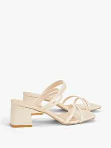 Alvarani Sandalias con tiras para mujer, diseño de tacón alto grueso, sexy, simple, elegante y cómodo, versátil - Beis - Ver 7