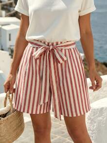 EMERY ROSE Damen lässig Gestreifte Shorts, geeignet für Frühling/Sommer Strand, Reisen und Urlaub - Rot - Übersicht 5