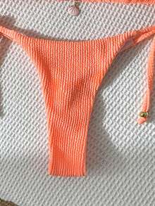 Swim Mod Women's Jacquard Fabric Halter Neck Metal Decor Sexy Bikini Set - Orange - View 5