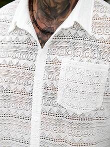 Manfinity CasualCool Camisa de punto para hombre, estilo casual maduro, diseño de malla calada para una vestimenta transpirable y cómoda, regalo ideal para novio o esposo - Blanco - Ver 8