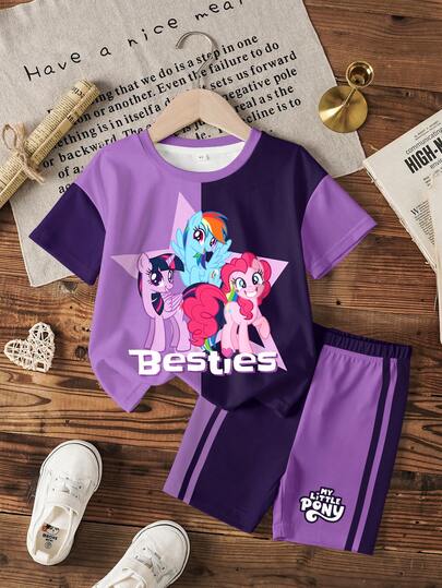 My Little Pony X SHEIN Set med kortärmad t-shirt och shorts för ung flicka, G4