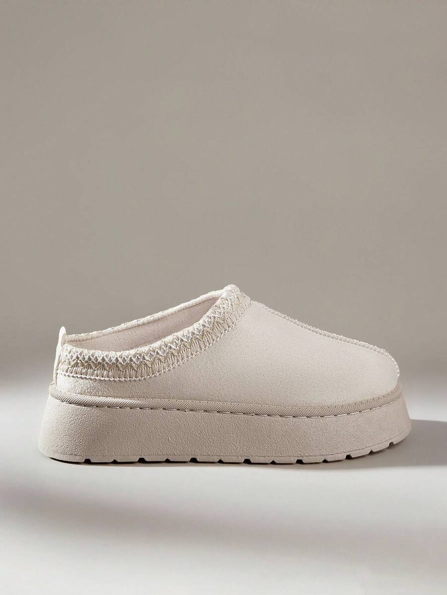 Solecia Women's Platform Shoes, Imitation Suede Fabric, Fashionable And Versatile Street Style, Sewing Design, Non-Slip And Breathable Comfortable Platform Shoes, Solid Color Casual Slouchy Style, All Match Version With College Retro Style, Suitable For All Seasons - Beige - View 1
