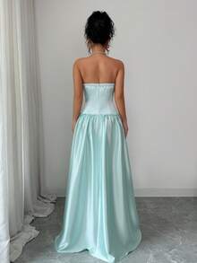 Selianne 2026 New Strapless Pastal Dress, High-End French Lightweight Wedding Golf Dress, Luxury Niche Elegant Sexy Banquet Evening Gown Summer - Blue - View 2