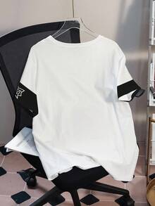 Nick 90s | SHEIN Áo thun nữ cỡ lớn mùa hè, phong cách thường ngày, in hình hoạt hình ngộ nghĩnh, chữ cái và ngôi sao, dáng rộng. - trắng - Xem 2