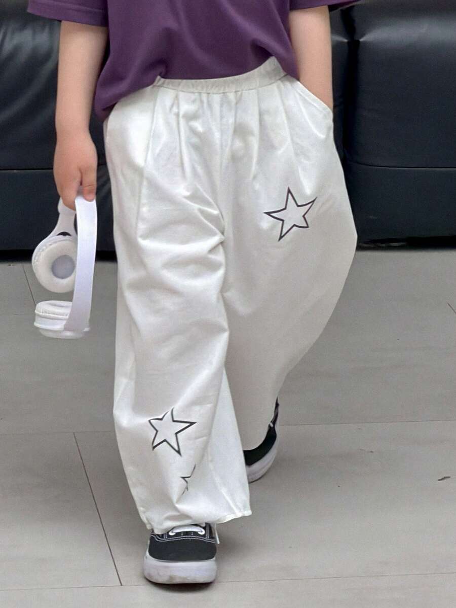 DAZY Young Boy Casual Loose Star Print Pants - Beige - View 1