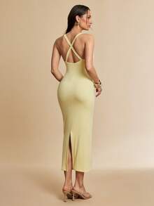 Silquee Women's Solid Color Minimalist Daily Camisole Dress - Yellow - View 6