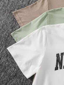 6pcs Tween Boys' Casual Slogan Print Crew Neck T-Shirt And Shorts Set,White,Summer,Streetwear,School,Back-To-School Daily Sports Outfit - Multicolor - View 6