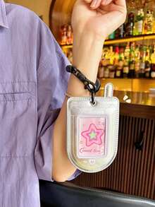 Zazumi Cute Y2K Retro Flip Phone Card Holder, PU Leather Photocard Case With Clear Window & Coiled Keychain. Kawaii Cartoon Patterns For Student ID, Transit Card, Credit Card, Ideal For K-Pop Fans Daily Storage - Multicolor - View 2