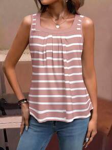 EMERY ROSE Top décontracté polyvalent à rayures plissées pour femmes grandes tailles, pour un port quotidien - Multicolore - Voir 6