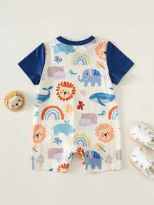 SHEIN Bộ áo liền quần tay ngắn in hình sư tử hoạt hình dễ thương, thoải mái cho bé trai/bé gái, thích hợp mặc trong nhà, ngoài trời, hàng ngày, chơi thể thao, vui chơi, dự tiệc, chụp ảnh, kỳ nghỉ, mùa xuân/hè. - Nhiều màu - Xem 3