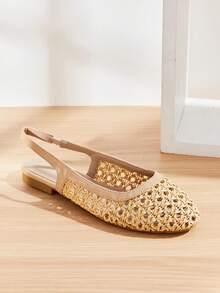 SHUZIA Sepatu Flat Wanita Elegan Anyaman PU yang Nyaman dengan Tali Belakang - Krem - View 6
