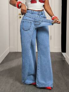 BamGleam Women's Casual Denim Jeans - Medium Wash - View 6