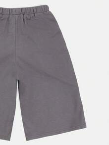 SUMWON Waffle Knit Drawstring Shorts With Logo Detail Elastic Waistband Comfortable Casual Summer Everyday Knee Length Regular Fit Side Pocket Relaxed - Dark Grey - View 4
