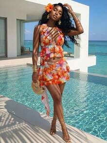 Slaydiva Bộ đồ mùa hè lấy cảm hứng từ phong cách Bohemian, gồm áo crop top xếp tầng và chân váy mini xếp ly bằng vải tuyn in họa tiết Paisley - A - Nhiều màu - Xem 8