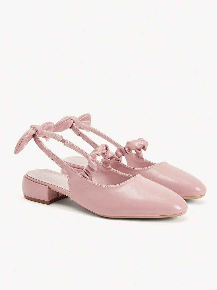 CUCCOO CHICEST Women's Shoes Round Toe Pink Matte PU Rear Bow Decoration Slingback Elegant Wear Date Shoes Afternoon Tea Wear Flat Shoes