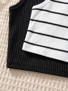 Áo croptop dệt kim không tay kiểu dáng thể thao và dễ thương dành cho bé gái, nhiều chiếc - Đen và trắng - Xem 5