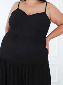 Pretty and Ole Plus Size 1pc Black Color Spaghetti Strap Tiered Ruffle Waist Dress,Elegant Women Dresses,Fairy Costume Dress,Women Light Dress,Homecoming Dresses,New Year,Valentine,Birthday Dresses For Women - Black - View 5