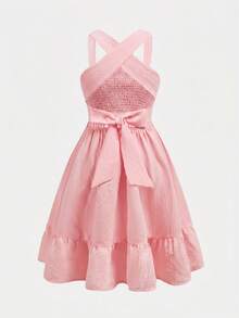 SHEIN Tween Girl Commuting Fashion Cute Loose Elegant Dress - Pink - View 4