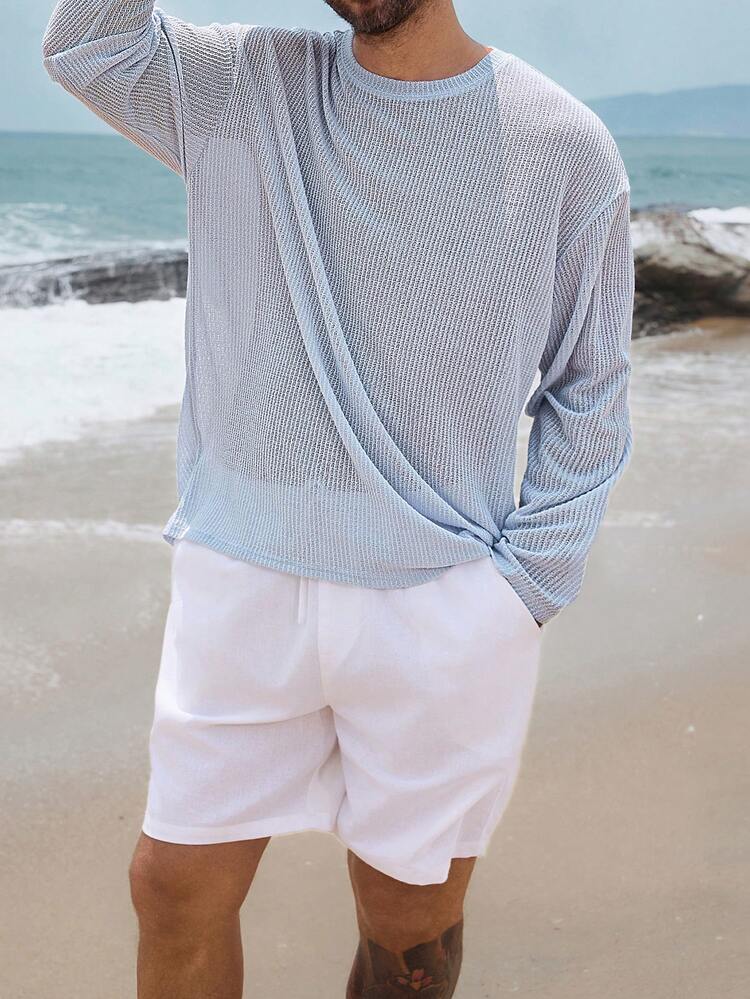 Men's Hollow-Out White Short Sleeve T-Shirt, Summer