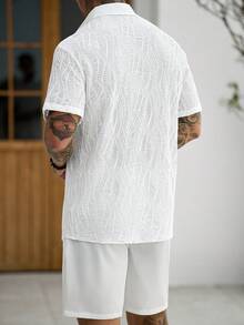 Manfinity CasualCool Men's Casual Holiday Patchwork Textured Short Sleeve Shirt And Shorts Set - Yellow - View 2