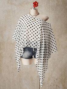 SHEIN ICON Plus Size Women Leopard Print Asymmetric Hem Batwing Cover Up - White - View 4