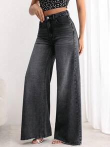 EMERY ROSE Plus Size Women's Vintage Washed Denim Jeans, Spring/Summer Date Night Dark Wash - Dark Grey - View 5