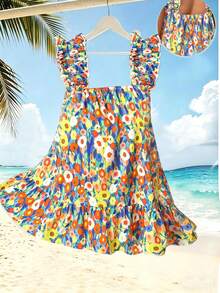 SHEIN LUNE Plus Size Summer Fashion Casual Vacation Floral Ruffle Trim Camisole - Multicolor - View 3
