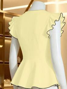 SHEIN LUNE 女款對比飾邊V領前開扣優雅襯衫，春夏款 - 奶油色 - 查看 4