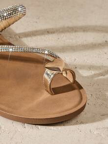 SHUZIA Women's Minimalist Metal Decor Toe Ring Slip-On Flat Sandals - Gold - View 6