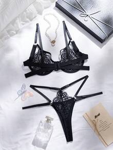 Divavoom 2pcs Orange Underwire Bright & Youthful Lingerie Set - Black - View 2