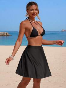 Swim Vcay Women's Black Modest Swimwear Bottom,Elegant High-End Pleated Shorts For Summer Beach Holiday,Boho Vacation Pool Party Resort Casual Beachwear - Multicolor - View 4