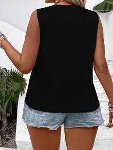 EMERY ROSE Nueva llegada Camiseta sin mangas con cuello redondo y estampado de corazón, versátil y de talla grande para mujer - Negro - Ver 2