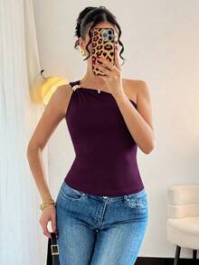 Rafferiza 女士黑色性感金属褶皱无袖连体衣 - 紫色 - 查看 3