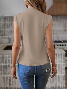 Easowa Áo thun nữ tay lửng đơn giản, thời trang đa năng - Lạc đà - Xem 4
