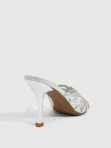 CUCCOO SZL Women's Sandals, Spring And Summer, Rhinestone Hollow Design, Open-Toed, Stiletto, Party Club, Silver High-Heeled Sandals. - Silver - View 3