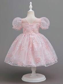 Glamorique Kids Đầm lưới thêu hoa cho bé gái, đầm công chúa tay cánh hoa thích hợp cho bé gái dự đám cưới, tiệc sinh nhật, mùa xuân/hè/thu/đông. - Hồng - Xem 6