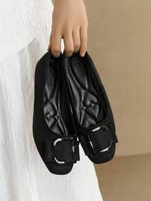 Alvarani Giày đế vuông đế bệt thường ngày thời trang dành cho nữ, giày bệt đa năng cho quần jeans, quần ống loe, nhiều màu sắc, giày lười đế mềm đế bệt Oxford màu đỏ rượu vang hoặc đen - Than chì đen - Xem 1