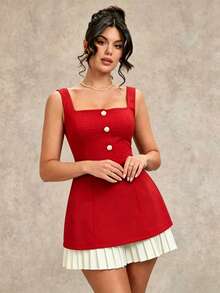 Romantic And Sweet Black And White Dating Dress With Ruffled Hem, Layered Garment In Spring, Summer And Autumn. - Burgundy - View 4