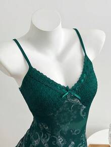 Elamini Robe femme, imprimé fleur de noix de cajou cachemire, marron vacances, patchwork contraste couleur maille imprimée - Vert sapin - Voir 6