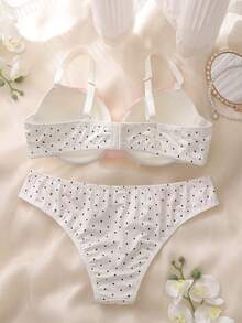 DelicateAllure Bộ 2 áo ngực ren chấm bi màu hồng, nâng đỡ tốt, có gọng và tạo độ nâng, dành cho người có thân hình đầy đặn. - Đen và trắng - Xem 2