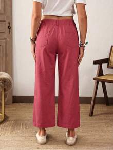 EMERY ROSE Plus Size Women Casual Loose Fit Wide Leg Jeans, Suitable For Vacation, Daily Commute - Red - View 2