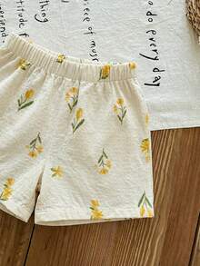 SHEIN LMoss Kids 女婴可爱碎花吊带背心和松紧腰短裤套装，夏季 - 彩色 - 查看 4