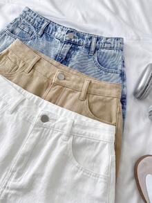 SHEIN 少女春夏海滩波西米亚风三件套纯色浅色水洗破洞毛边休闲宽松牛仔短裤，适合音乐会、锐舞派对、毕业典礼、女孩夏季早午餐、海滩度假、乡村音乐会等场合，居家、户外、旅行、机场、日常休闲穿着皆宜。Y2K 夏季浅色水洗宽松百慕大短裤，休闲街头牛仔长裤，低腰牛仔短裤，舒适时尚，休闲街头风，适合春夏穿着，优雅度假装，春假海滩度假装，夏季短裤，白色短裤，适合派对、婚礼、毕业典礼、舞会、生日等休闲度假场合。 - 彩色 - 查看 3