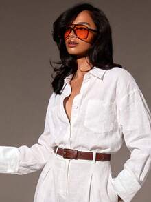 Athîral Jumpsuit Wanita Warna Polos Modis untuk Berpergian - Putih - View 5