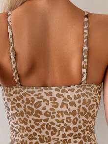 Oceva Women's Sexy One-Piece Random Leopard Print Deep V Spaghetti Strap Swimsuit - Khaki - View 5